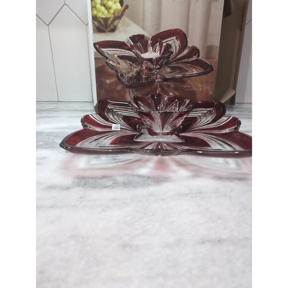 Fifth Avenue Crystal Aurora Chip & Dip Dish, Crystal Serving Dish, Plomb Dish‎ - Picture 5 of 12